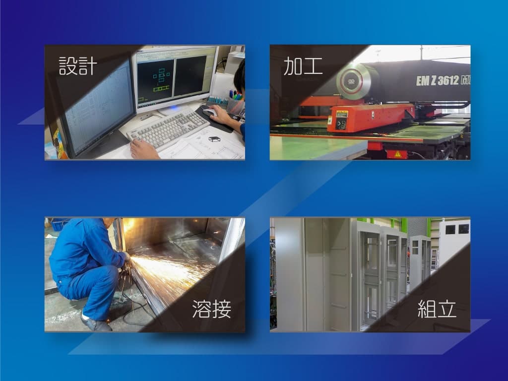 設計から加工・溶接・塗装・組立まで一貫した生産をおこなっております